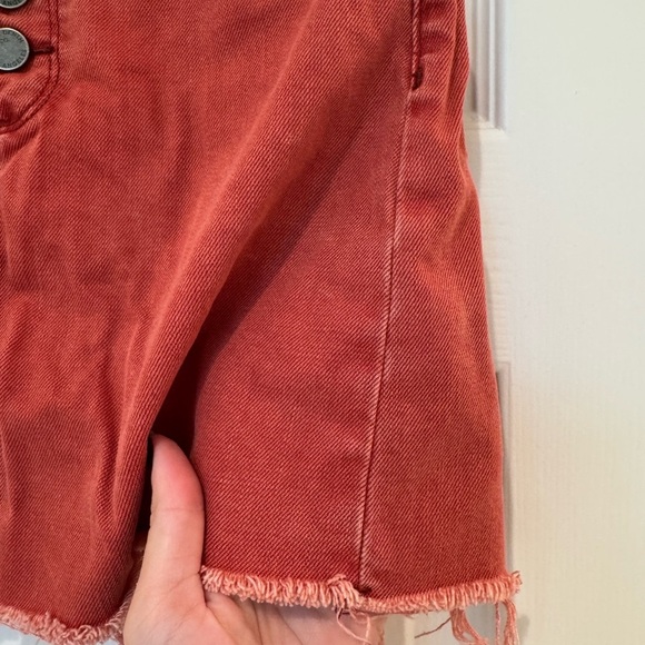 Paige Jeans Red Denim Mini Skirt Button Fly Frayed Hem - Picture 5 of 8